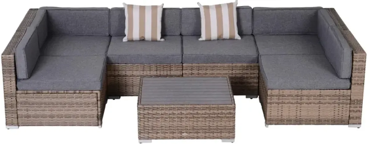 Wicker Patio Furniture Sets,7-Piece Outdoor Sectional- Grey