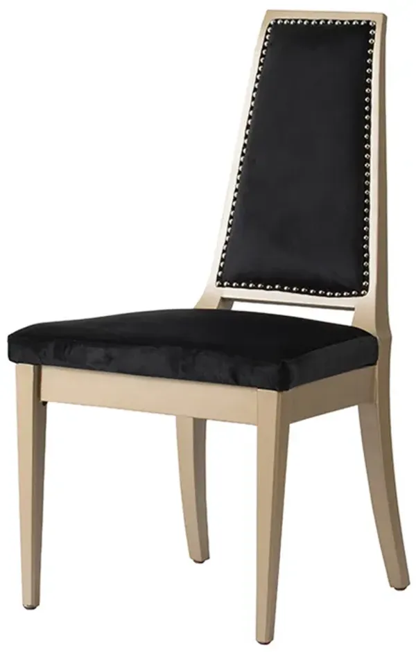 23 Inch Side Dining Chair, Black Soft Velvet Upholstery, Beige Rubberwood - Benzara