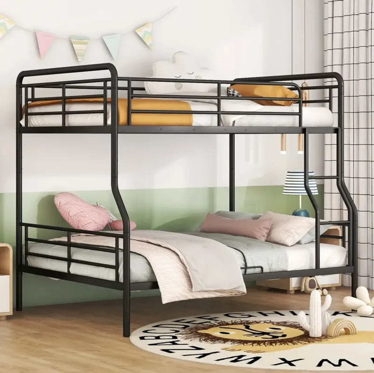 Full XL Over Queen Metal Bunk Bed, Black