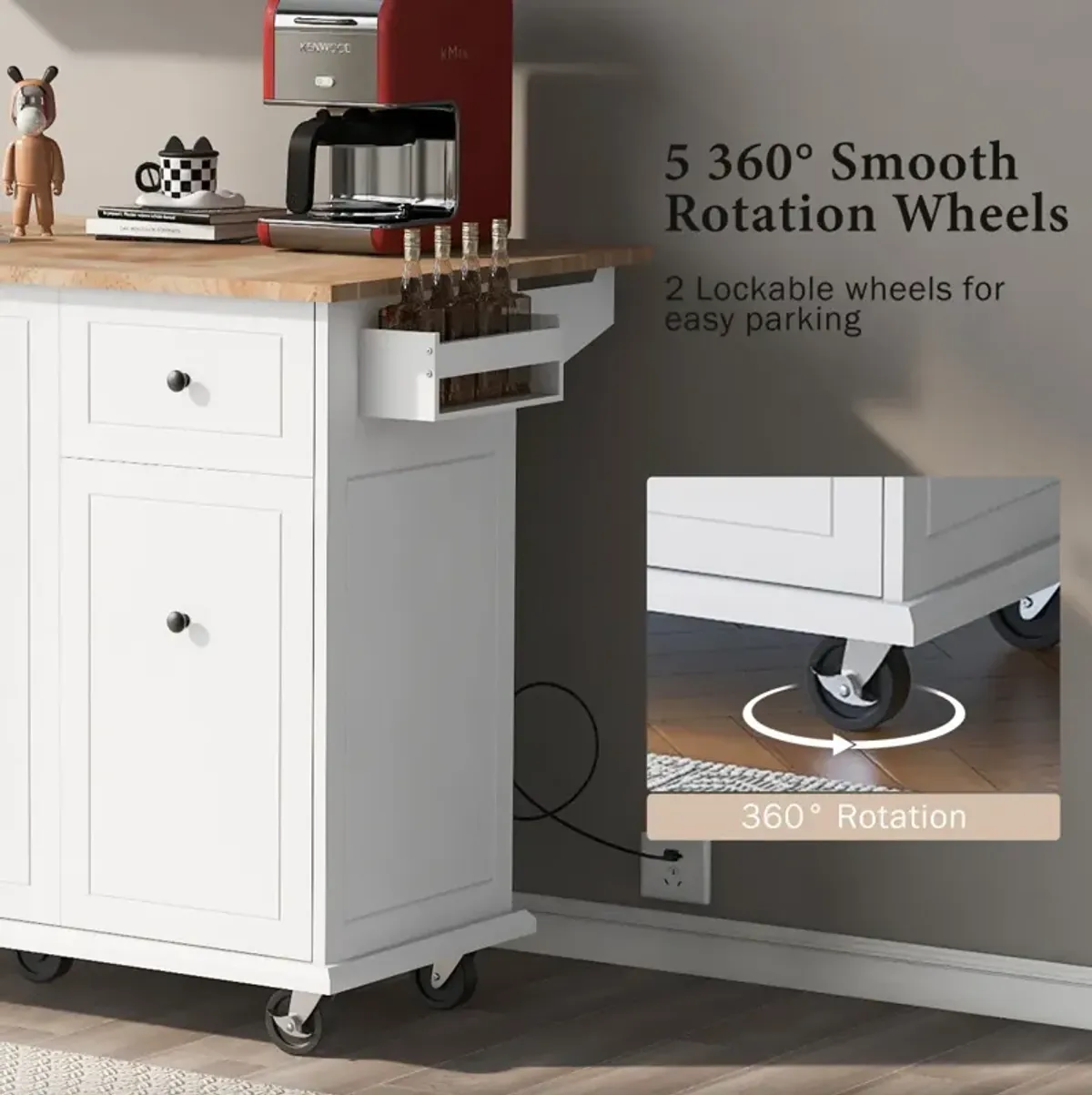 Rolling Kitchen Island Cart with Drop Leaf & Storage