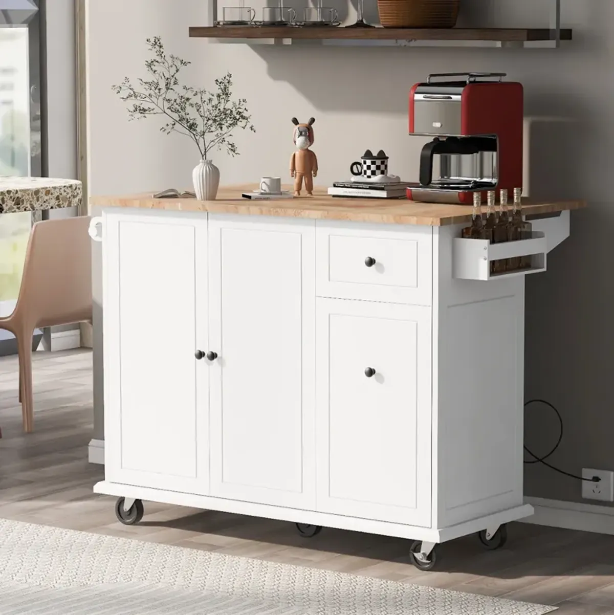 Rolling Kitchen Island Cart with Drop Leaf & Storage