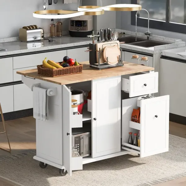 Streamdale Rolling Kitchen Island Cart with Drop Leaf & Storage