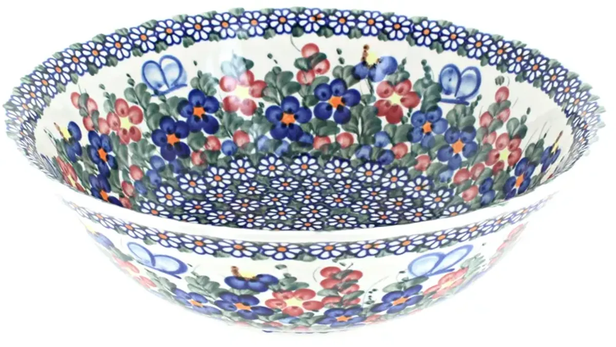 Blue Rose Polish Pottery Snowflake Friends Large Serving Bowl