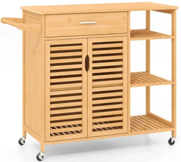 Hivvago Kitchen Island Cart on Wheels with Sturdy Bamboo Frame