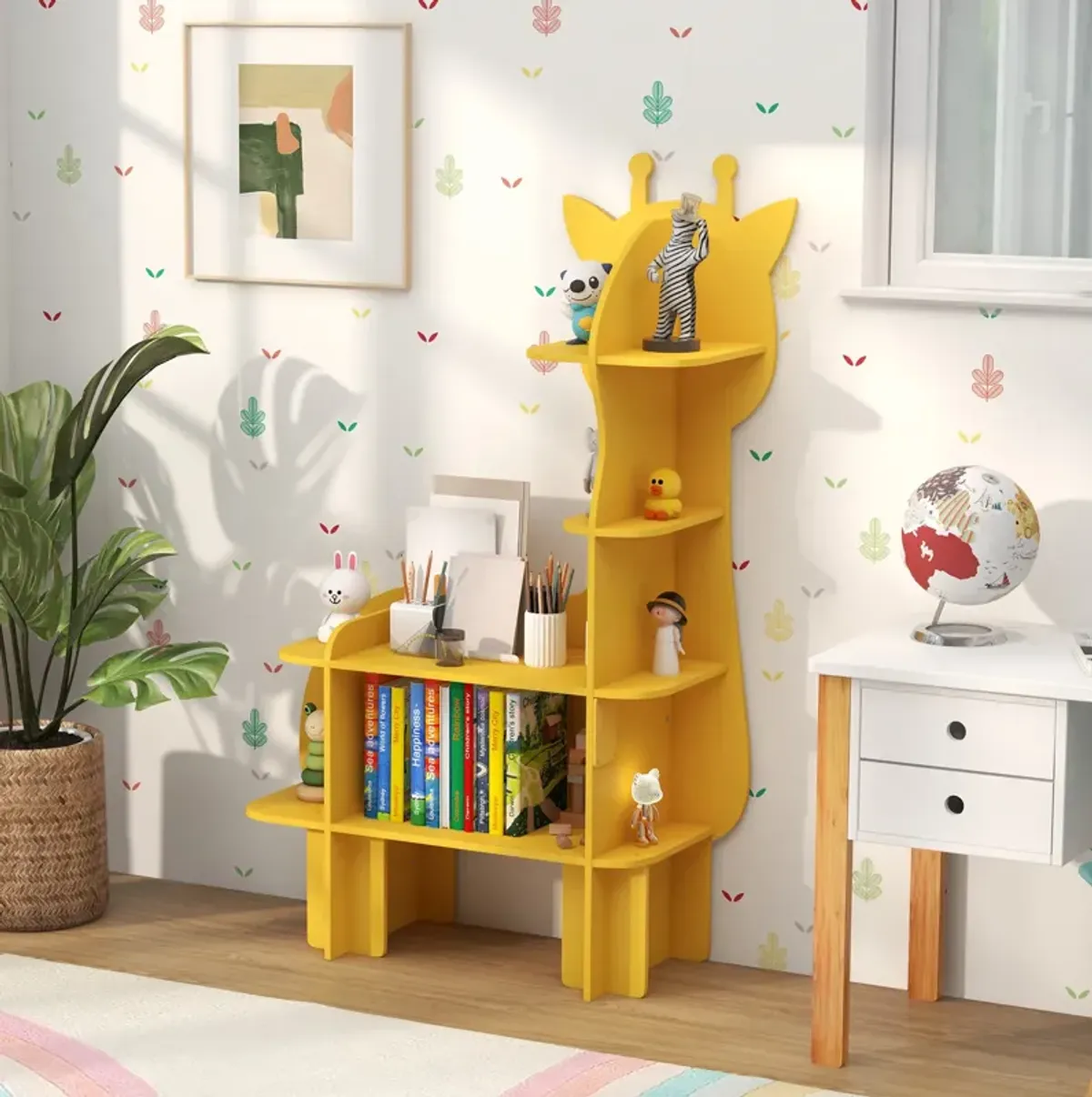 Kids Bookcase Toy Storage Organizer with Open Storage Shelves-Giraffe