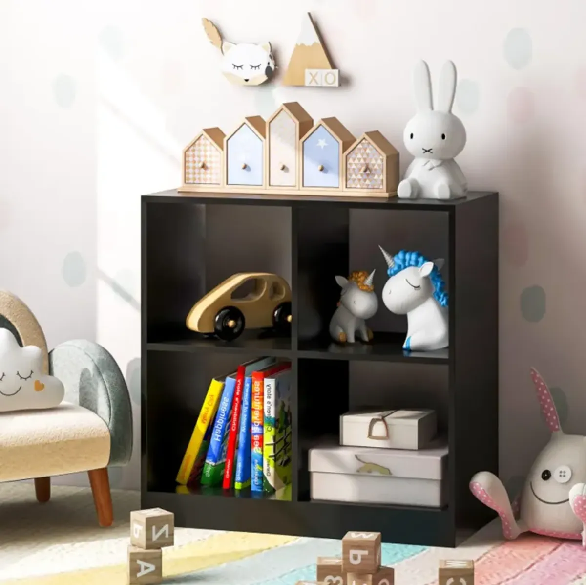 Hivvago 4-Cube Kids Bookcase with Open Shelves