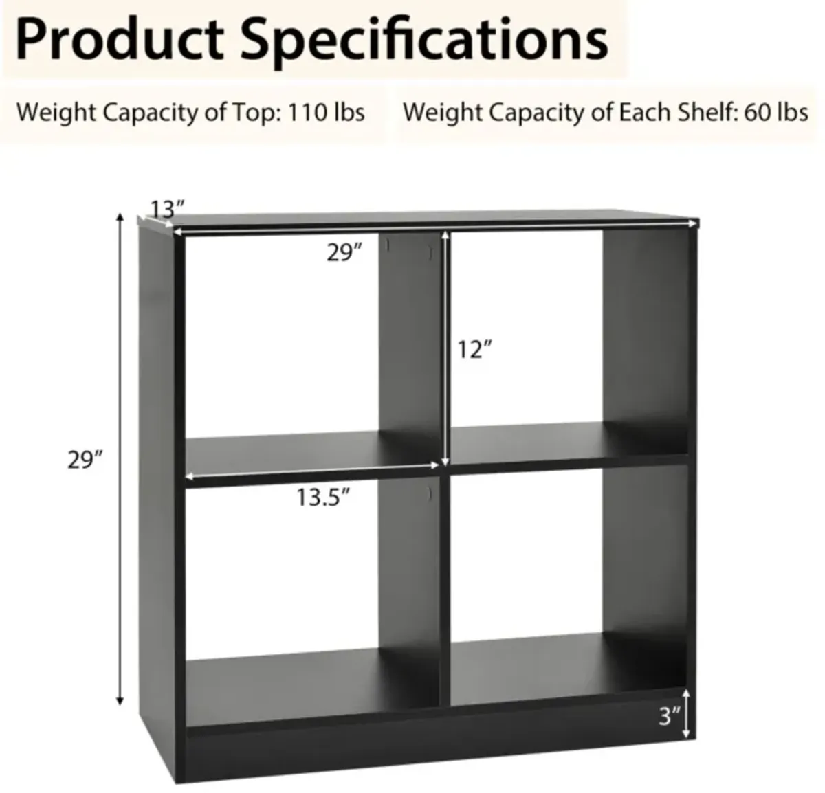 Hivvago 4-Cube Kids Bookcase with Open Shelves