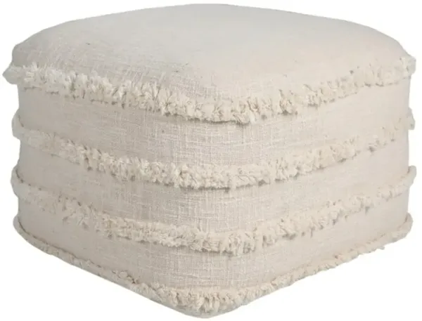 Hivvago 18 Inch Cream Cotton Tufted Cube Striped Pouf Ottoman