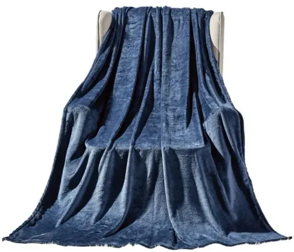 Plazatex Microplush and Microfiber All Season Hydrophobic  Polyester Solid Throw Blanket 50" x 60", Navy
