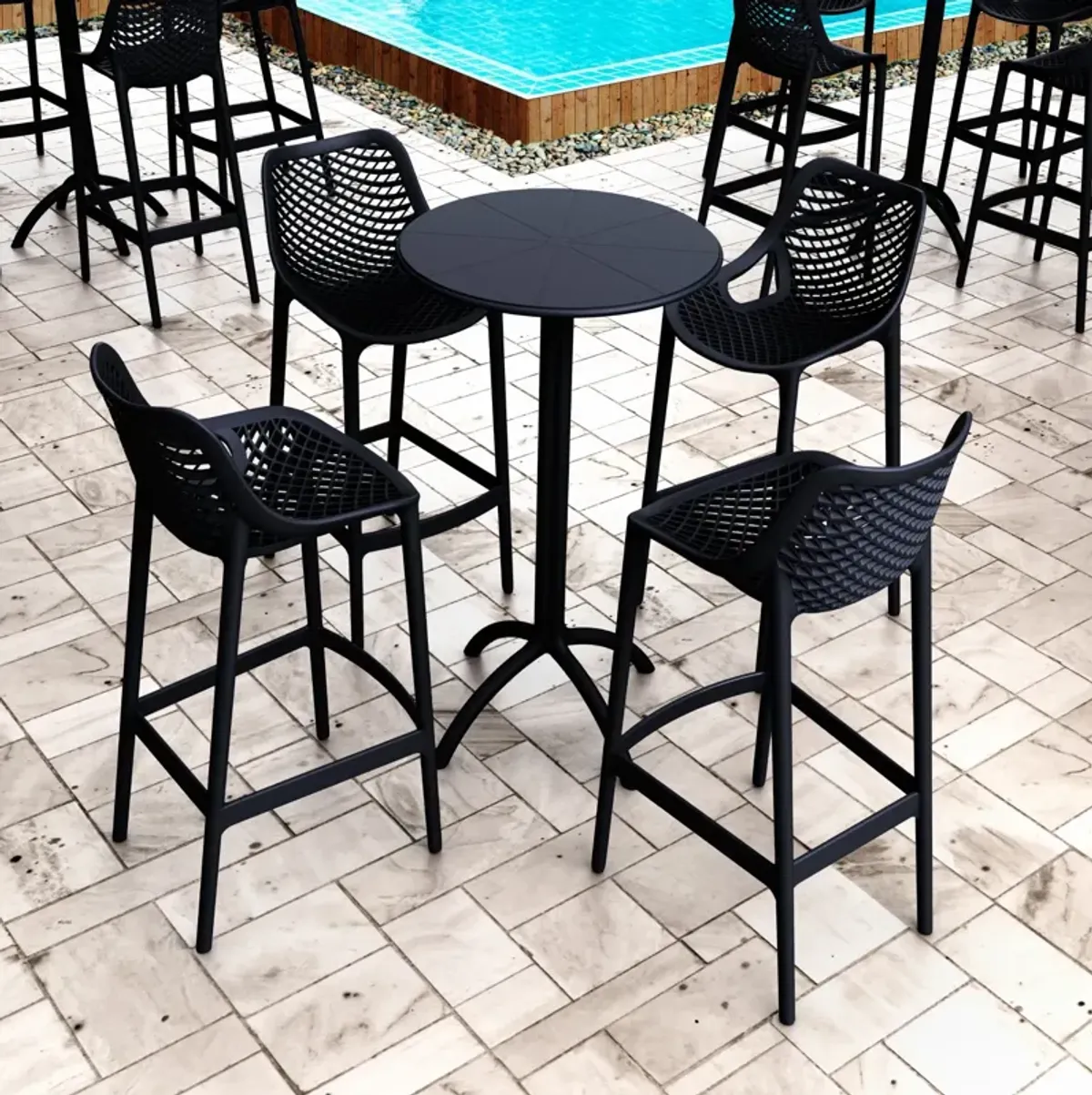 42.5" Gray Durable Round Outdoor Patio Bar Table