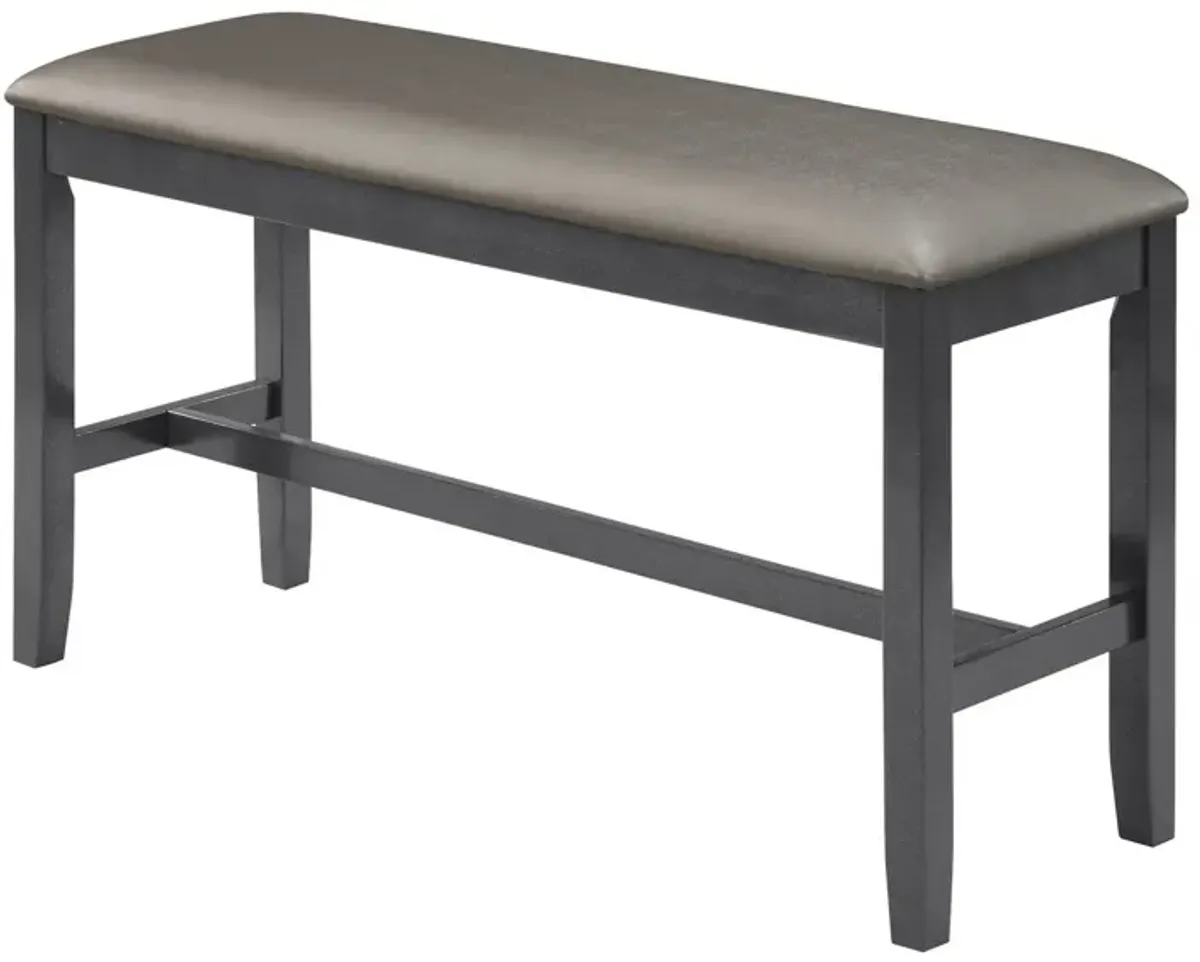 48 Inch Dining Bench, Padded Seat Cushion, Metallic Gray Upholstery, Black-Benzara