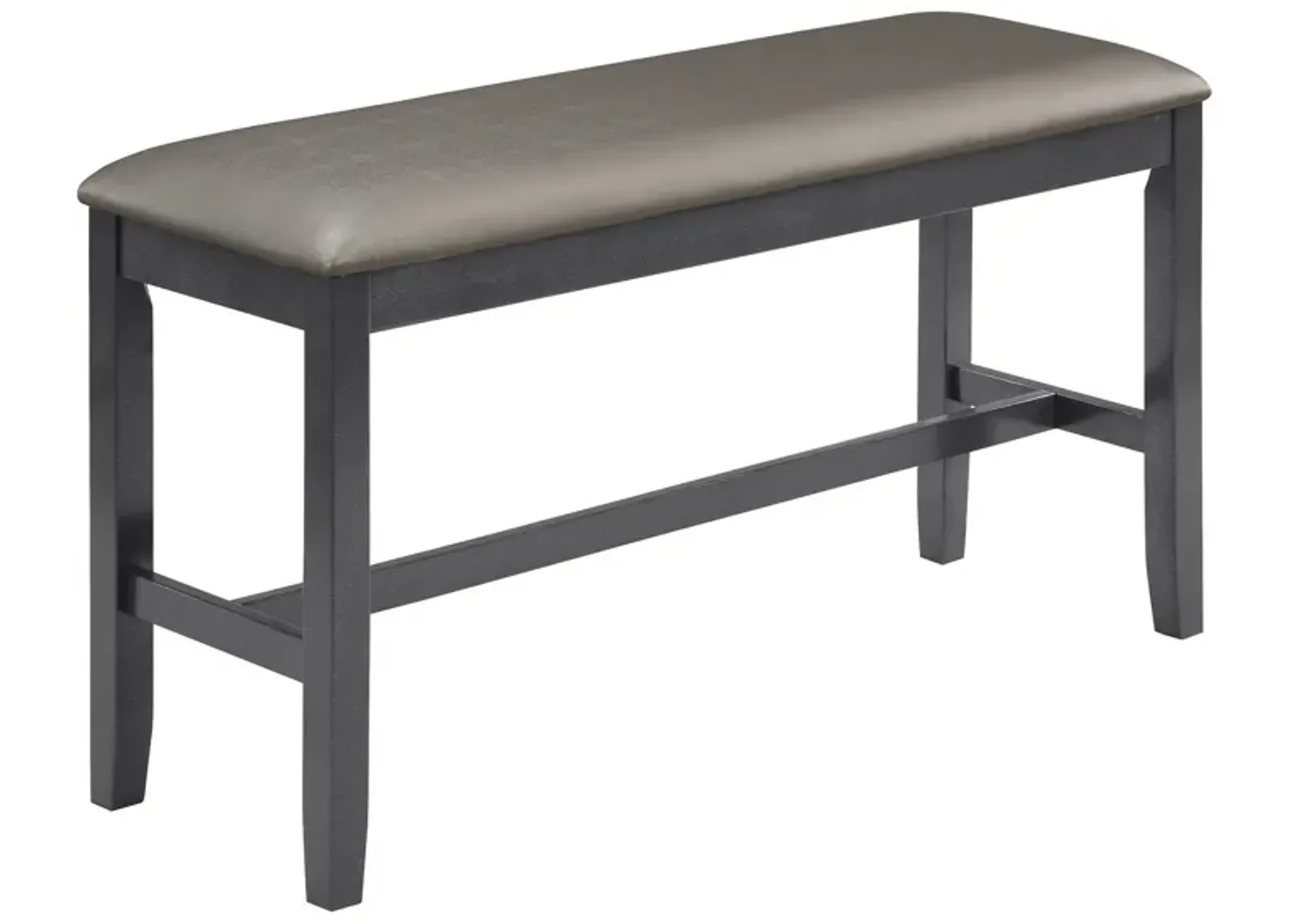 48 Inch Dining Bench, Padded Seat Cushion, Metallic Gray Upholstery, Black-Benzara