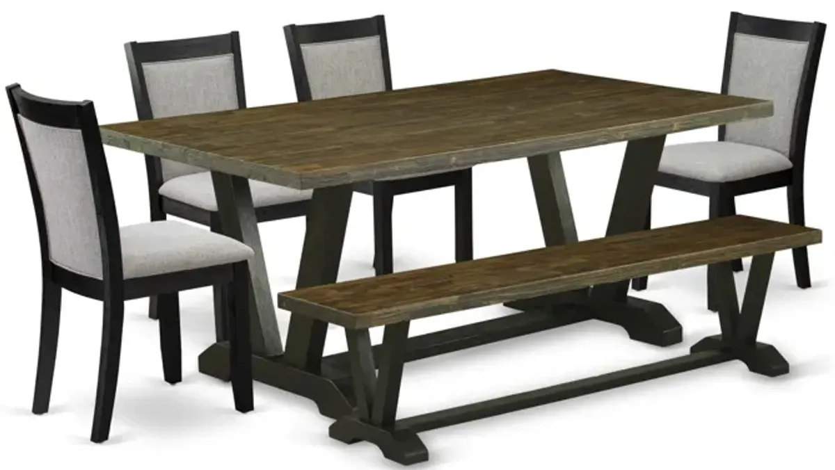 East West Furniture V677MZ606-6 6Pc Dining Set - Rectangular Table , 4 Parson Chairs and a Bench - Multi-Color Color