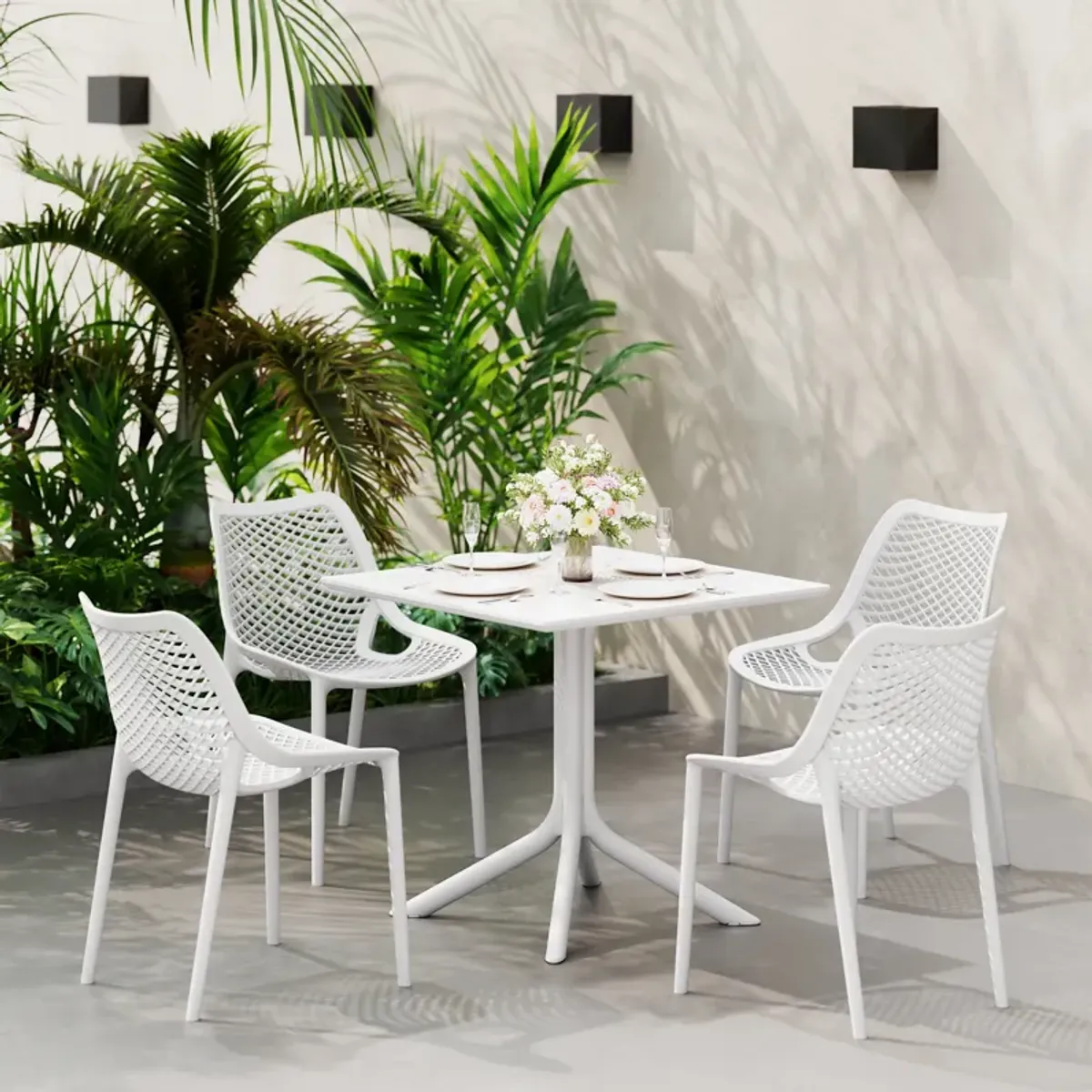 WestinTrends 31.5" Square Plastic Outdoor Patio Dining Table for 4