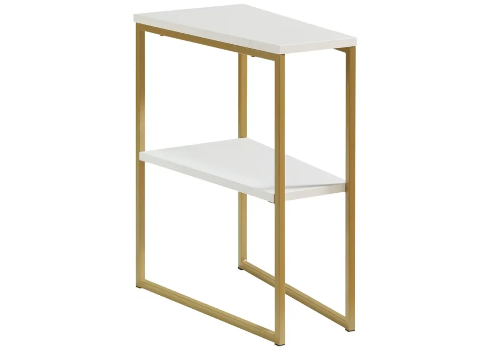 Bery 24 Inch Chairside Table, 2 Shelves, Gold Metal Frame, White Finish - Benzara