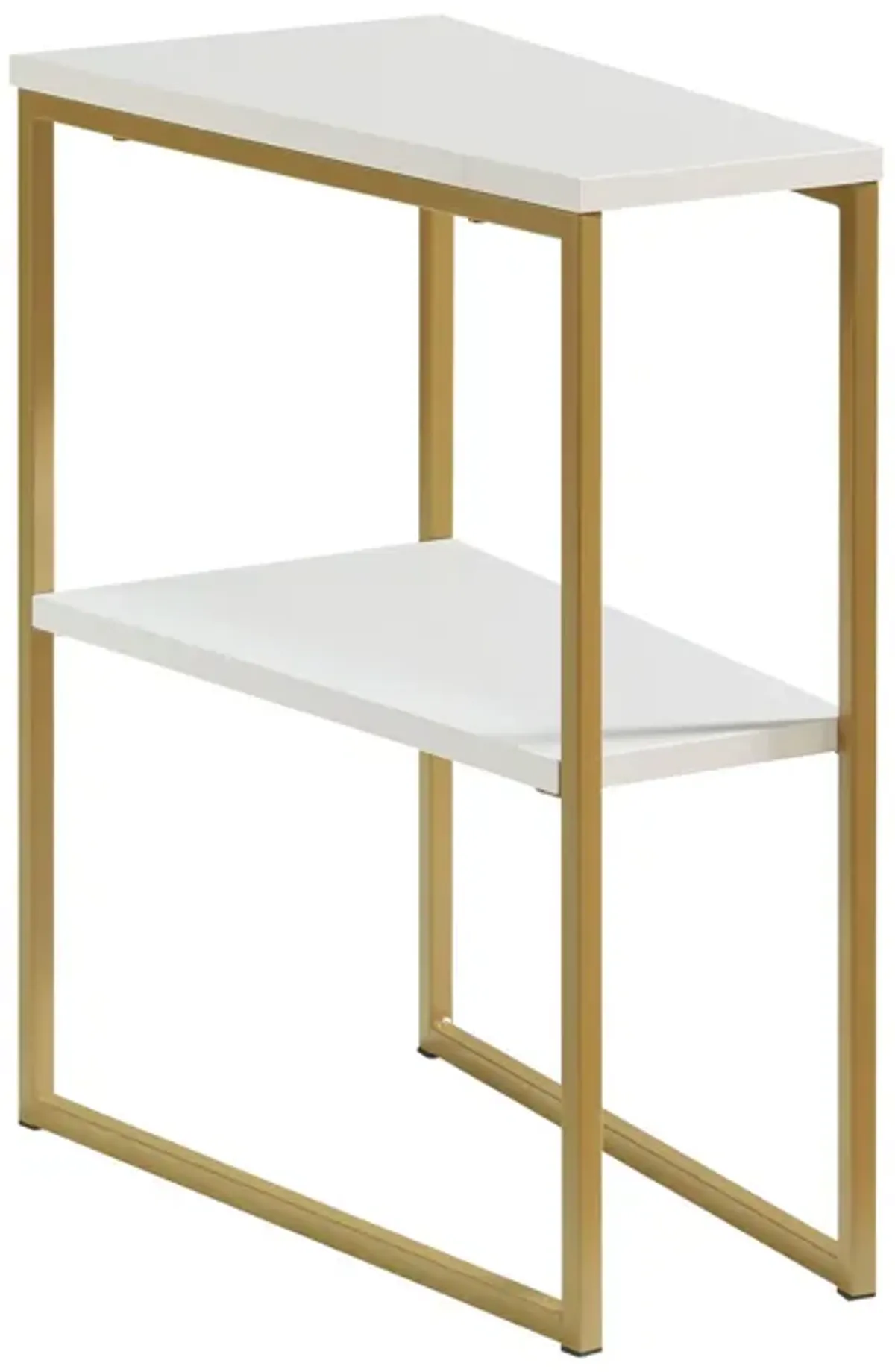 Bery 24 Inch Chairside Table, 2 Shelves, Gold Metal Frame, White Finish - Benzara