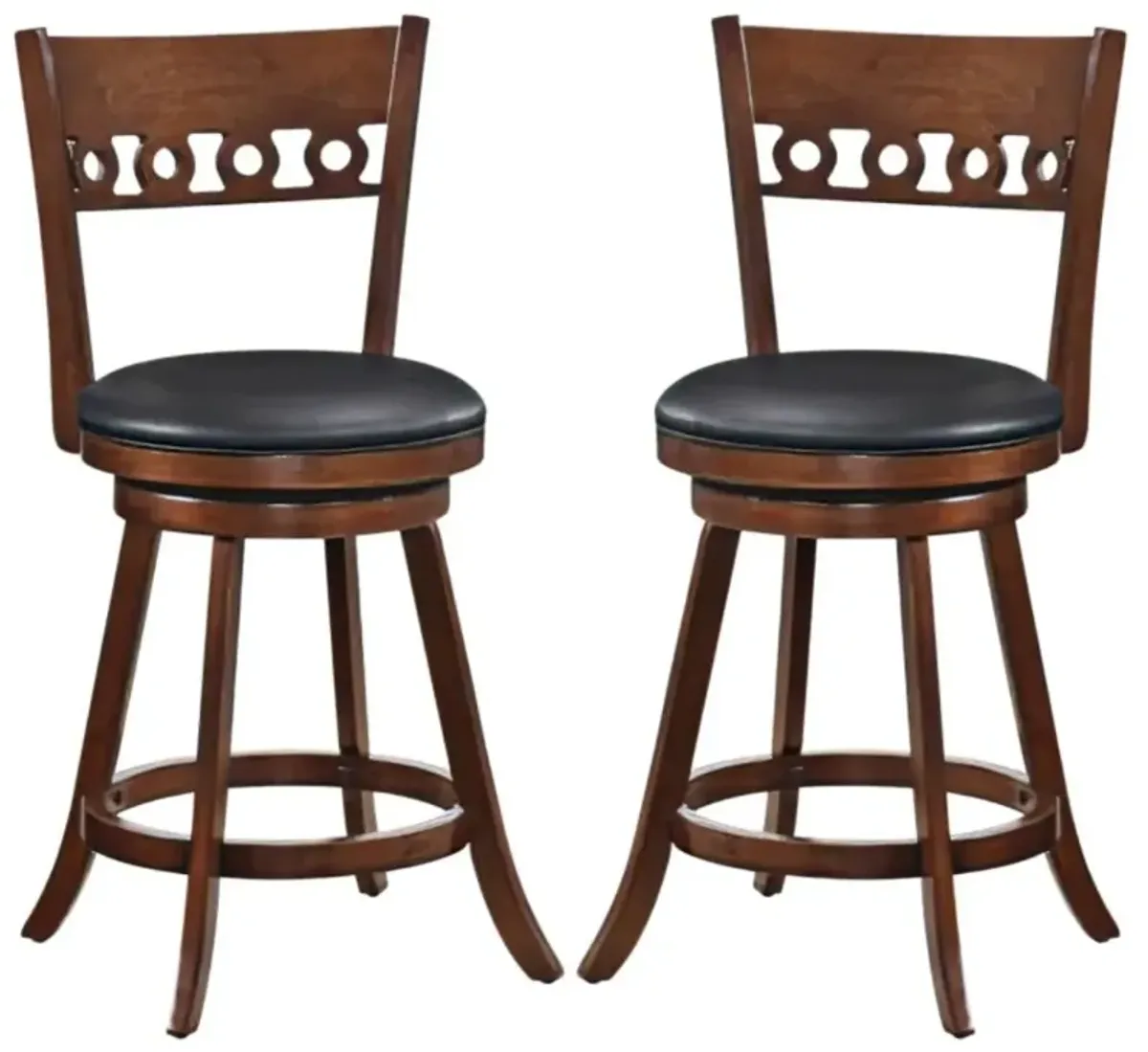 Hivvago Set of 2 Swivel Bar Stools with Rubber Wood Frame