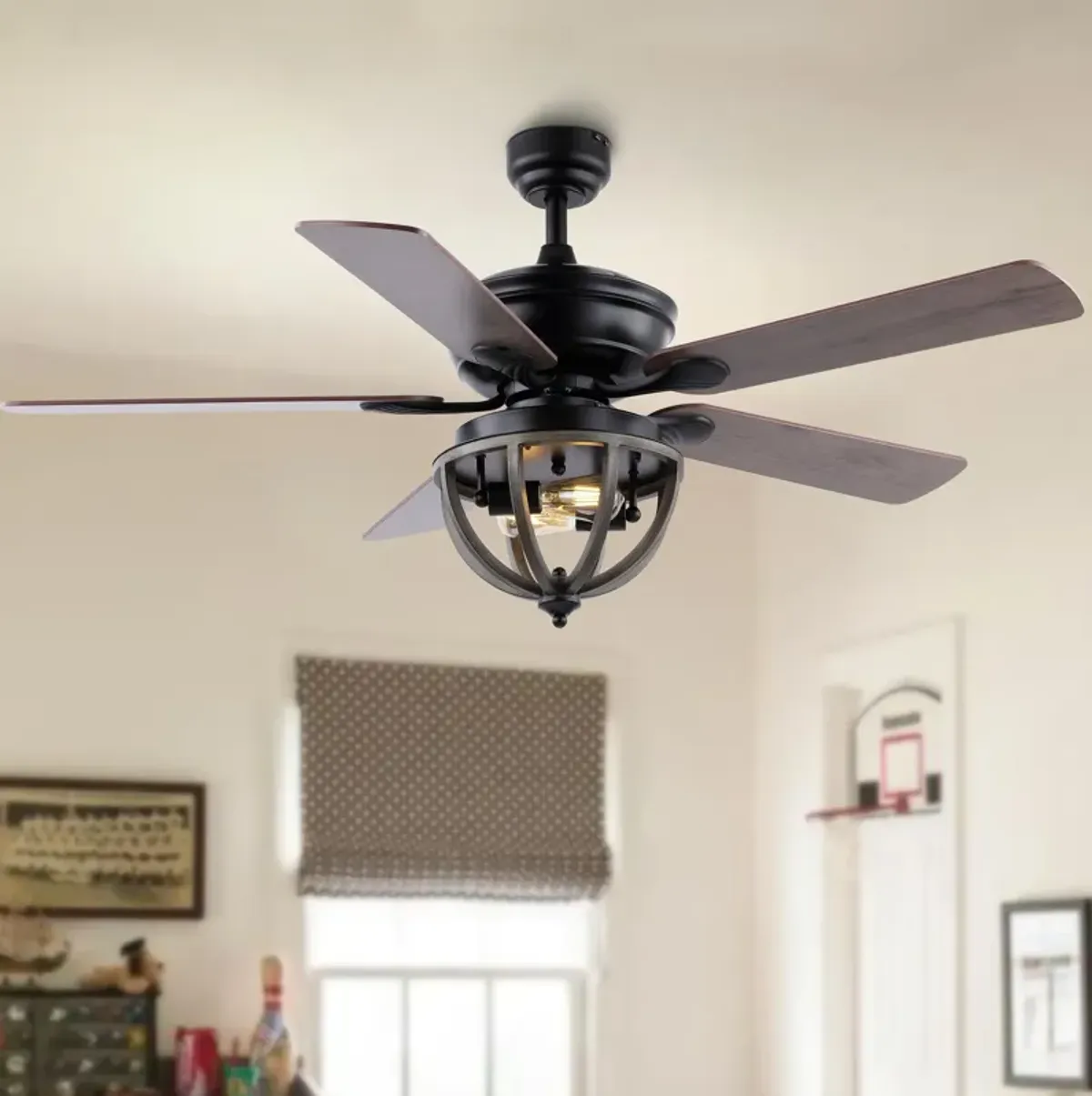 Jasper 2-Light Farmhouse Industrial Iron Dome Shade LED Ceiling Fan With Remote