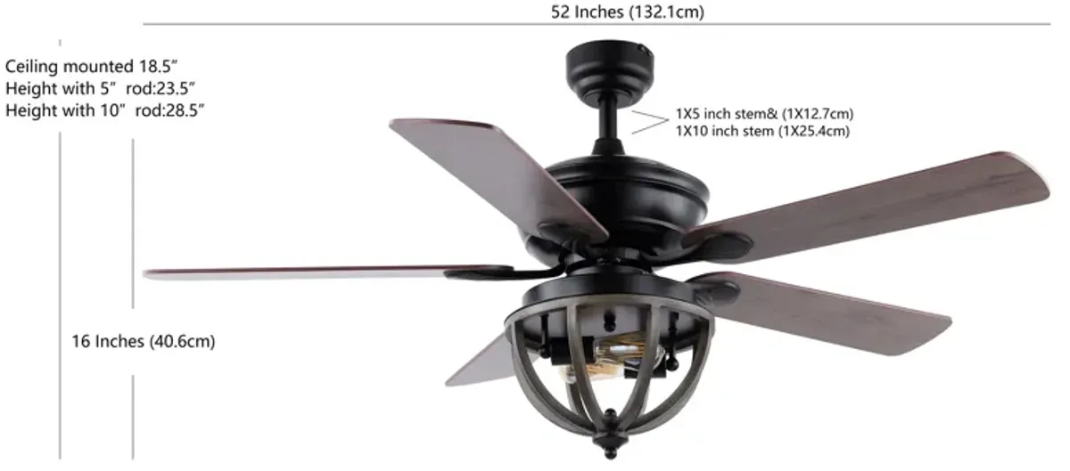 Jasper 2-Light Farmhouse Industrial Iron Dome Shade LED Ceiling Fan With Remote