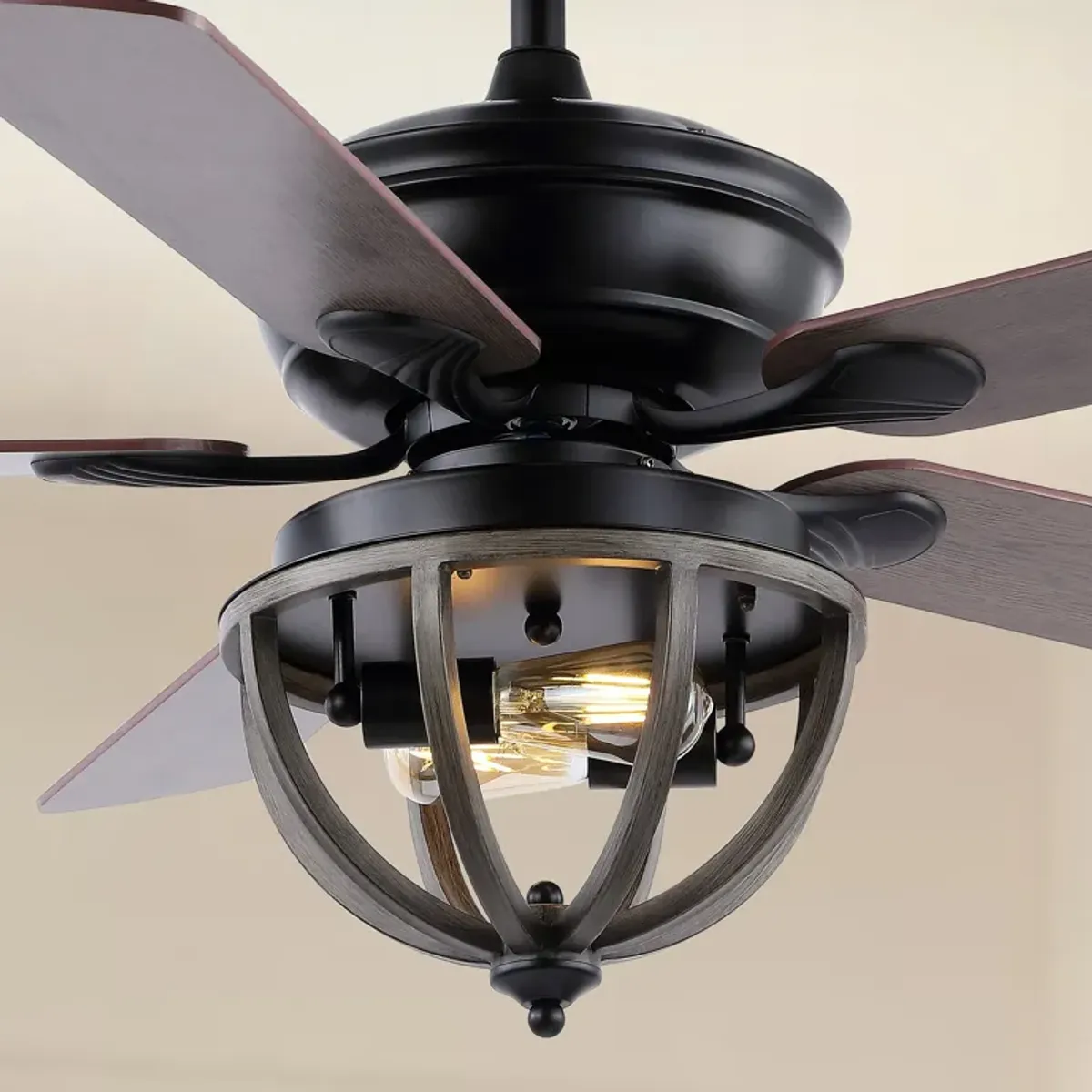 Jasper 2-Light Farmhouse Industrial Iron Dome Shade LED Ceiling Fan With Remote