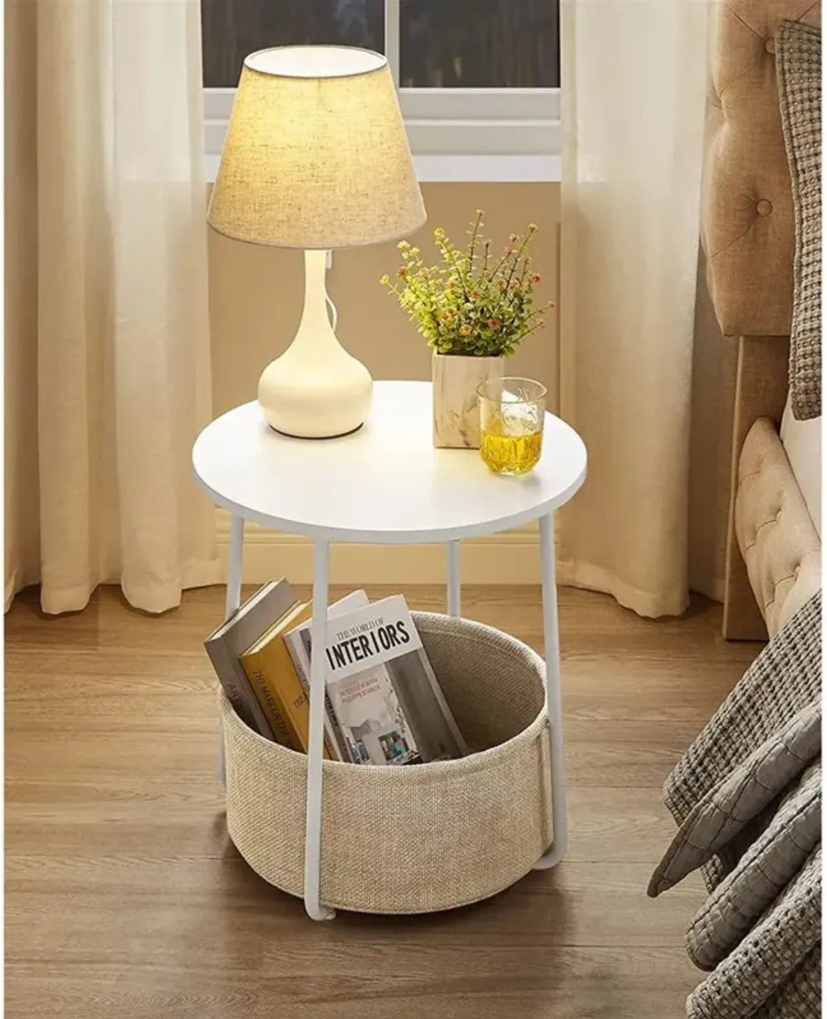 Modern Nightstand with Fabric Basket for Stylish and Functional Storage