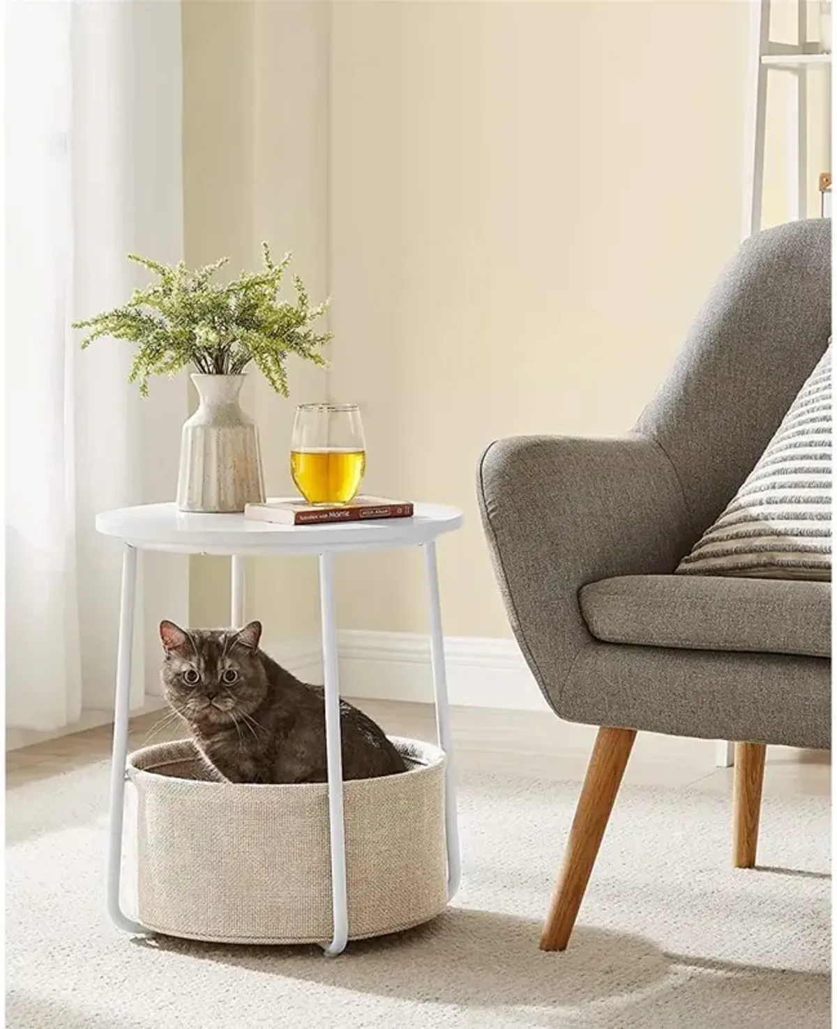 Modern Nightstand with Fabric Basket for Stylish and Functional Storage