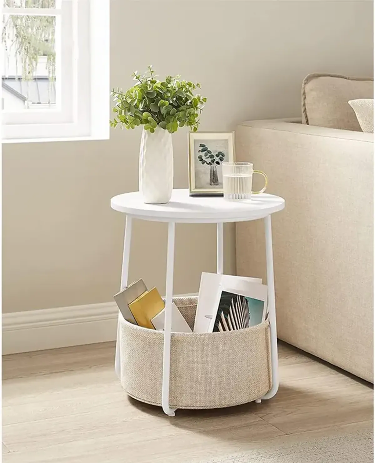 Modern Nightstand with Fabric Basket for Stylish and Functional Storage