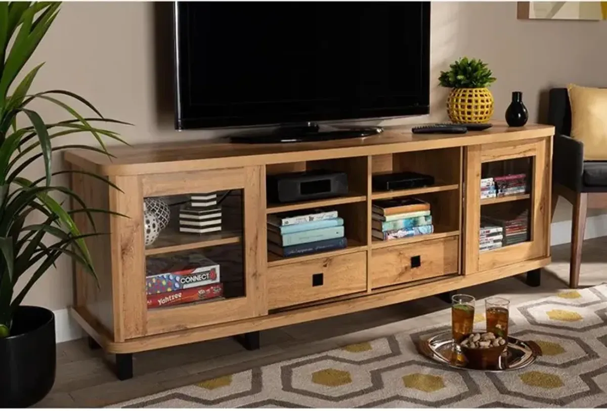 Walda Modern and Contemporary Oak Brown Finished Wood 2-Drawer TV Stand