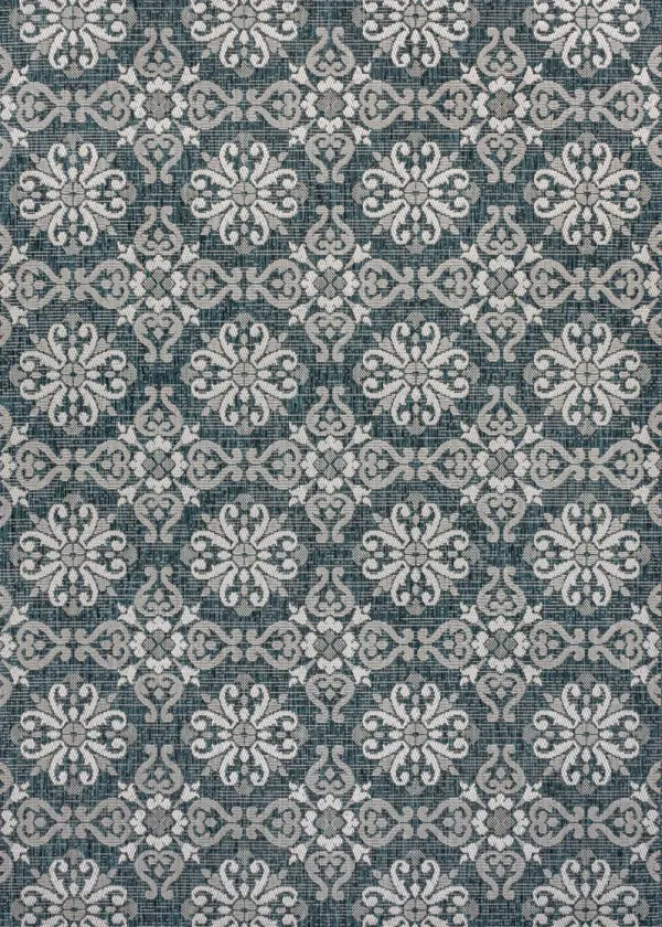 Amora Traditional Mediterranean Tile Design Turquoise/Cream 8 ft. x 10 ft. Indoor/Outdoor Area Rug