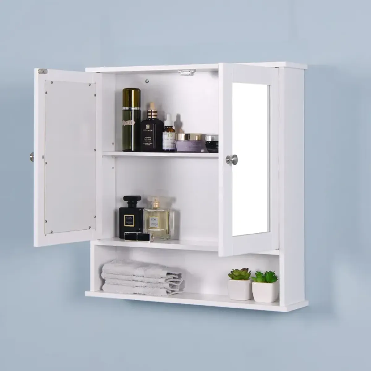 Hivvago Wall Mounted Bathroom Cabinet with 2 Mirror Doors and Adjustable Shelf