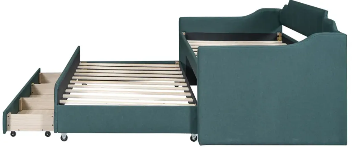 Whisen Morden Design Twin Size Upholstered Daybed with Trundle and Three Drawers