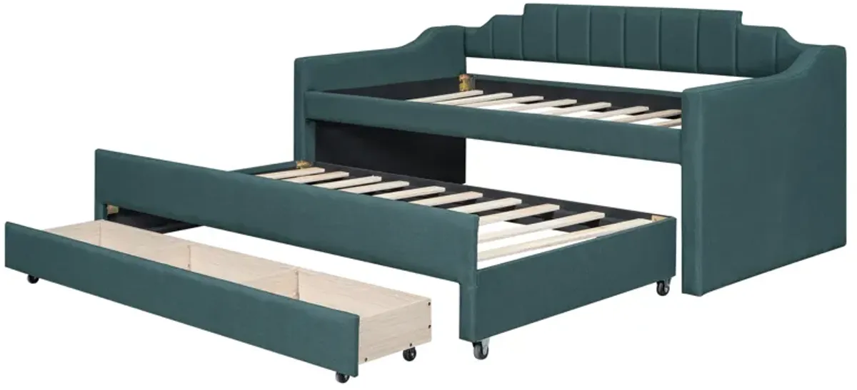 Whisen Morden Design Twin Size Upholstered Daybed with Trundle and Three Drawers