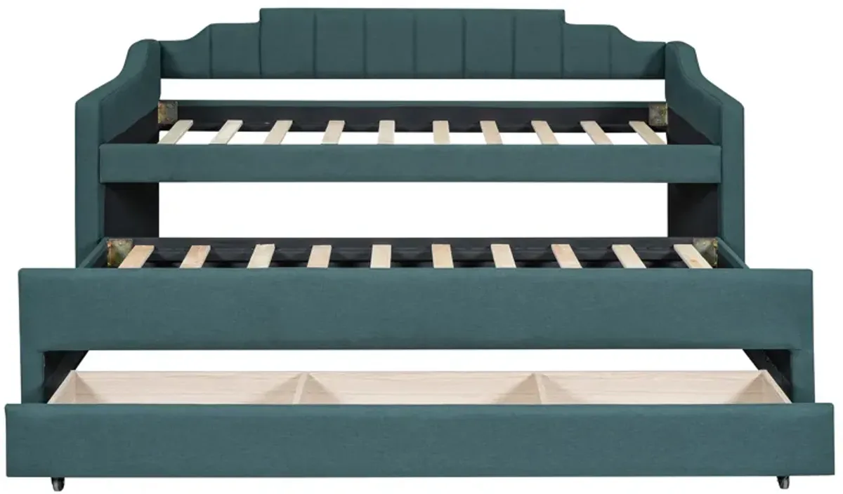 Whisen Morden Design Twin Size Upholstered Daybed with Trundle and Three Drawers