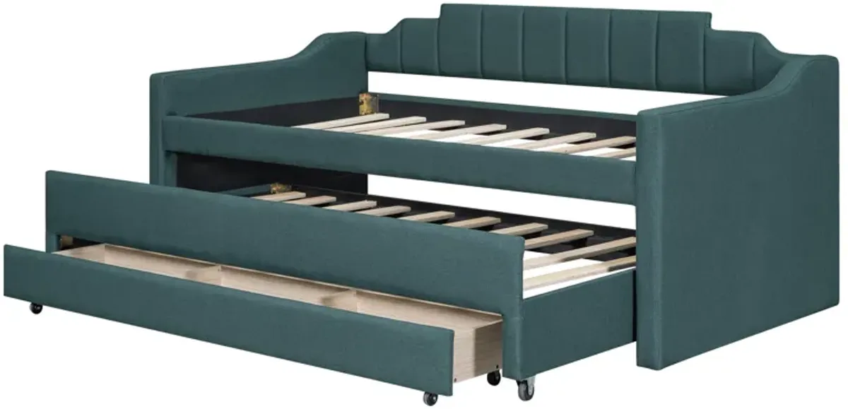Whisen Morden Design Twin Size Upholstered Daybed with Trundle and Three Drawers