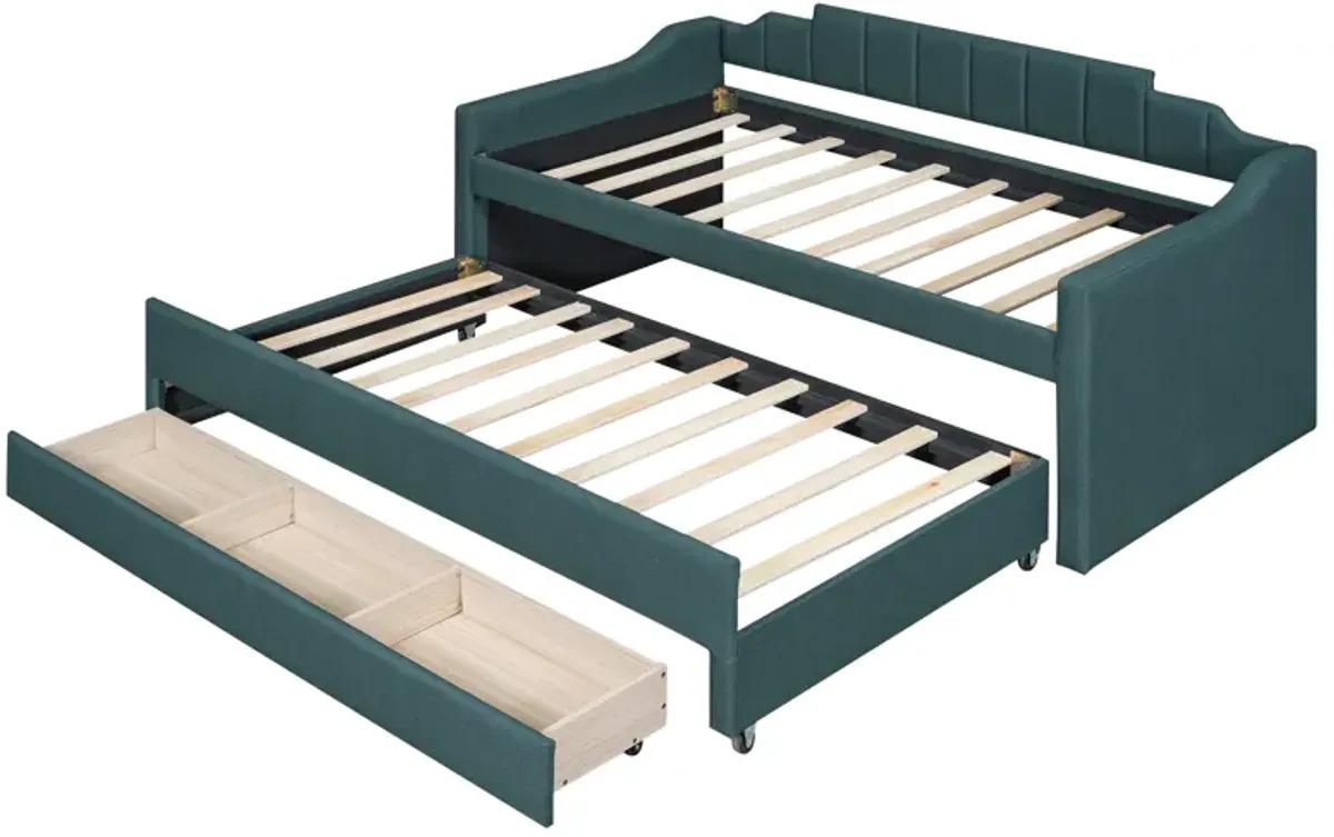 Whisen Morden Design Twin Size Upholstered Daybed with Trundle and Three Drawers