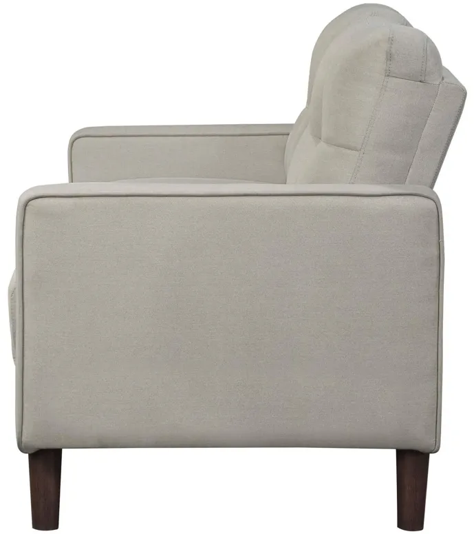 Bow 54 Inch Loveseat, Grid Tufted Back, Track Arms, Self Welt Trim, Beige - Benzara