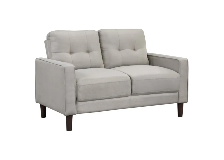 Bow 54 Inch Loveseat, Grid Tufted Back, Track Arms, Self Welt Trim, Beige - Benzara