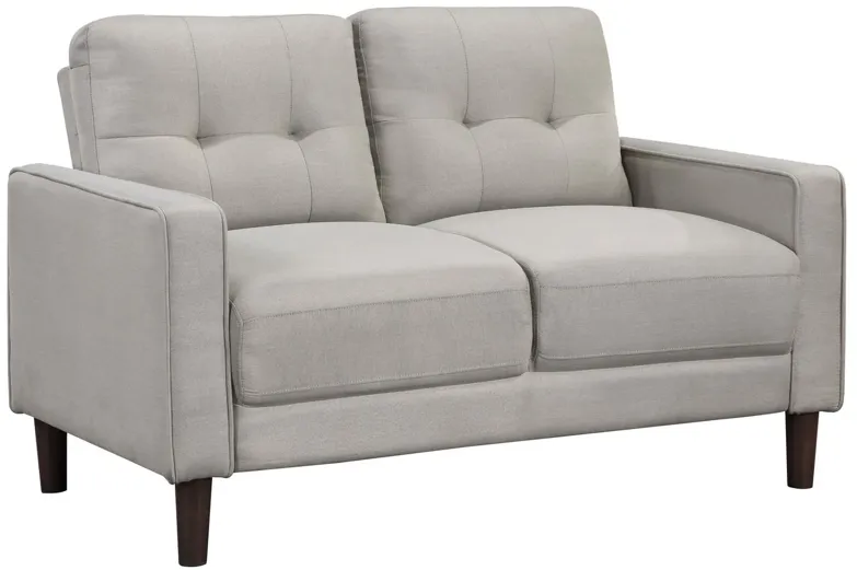 Bow 54 Inch Loveseat, Grid Tufted Back, Track Arms, Self Welt Trim, Beige - Benzara