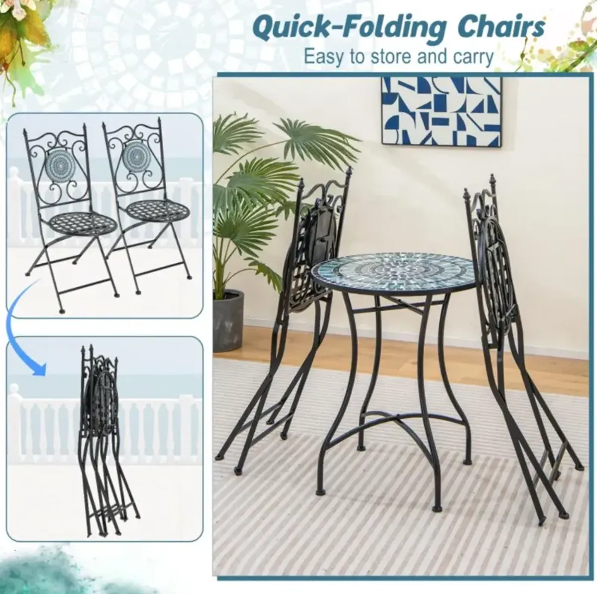 Hivvago Set of 2 Patio Mosaic Chairs Metal Folding Chairs