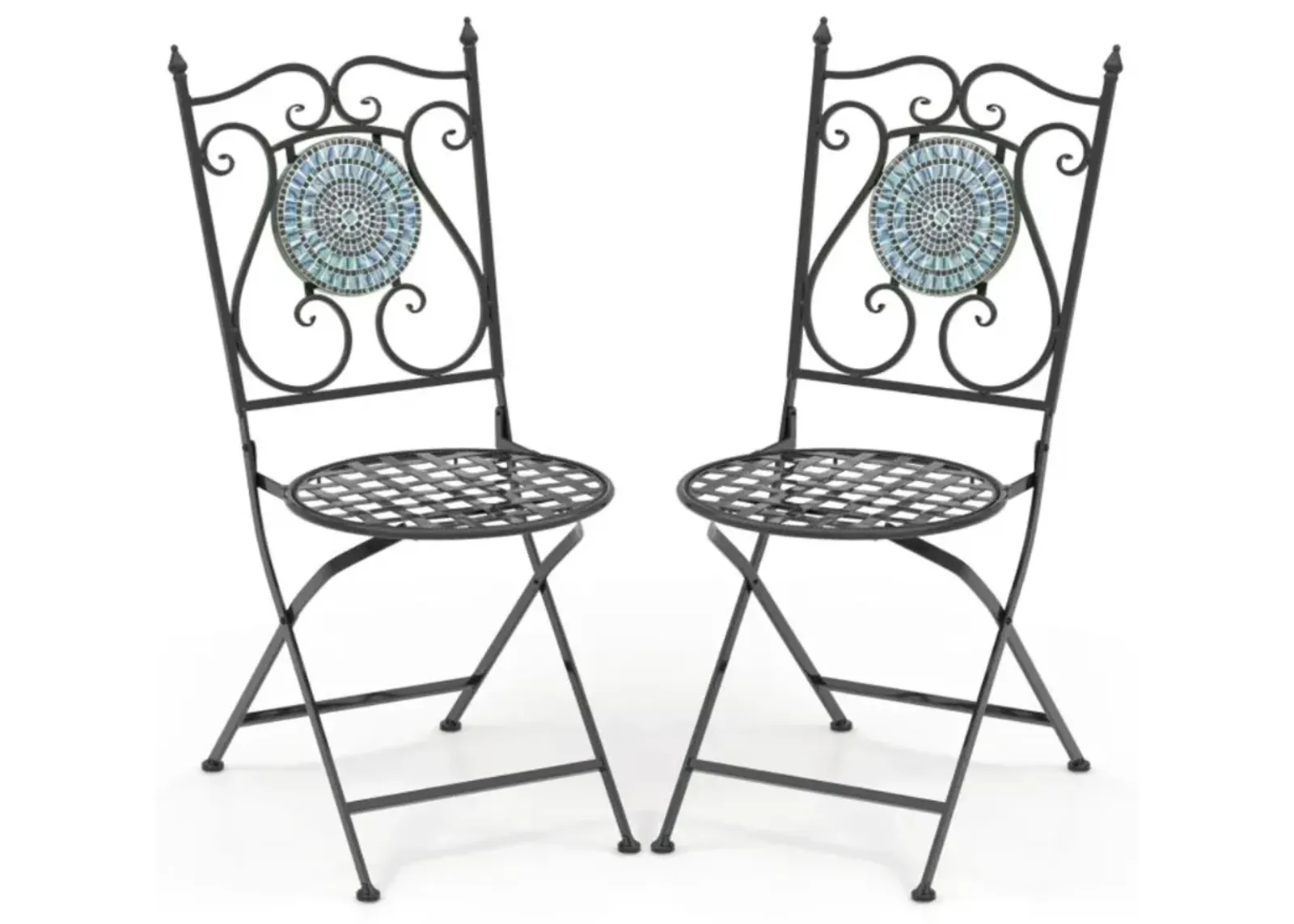 Hivvago Set of 2 Patio Mosaic Chairs Metal Folding Chairs