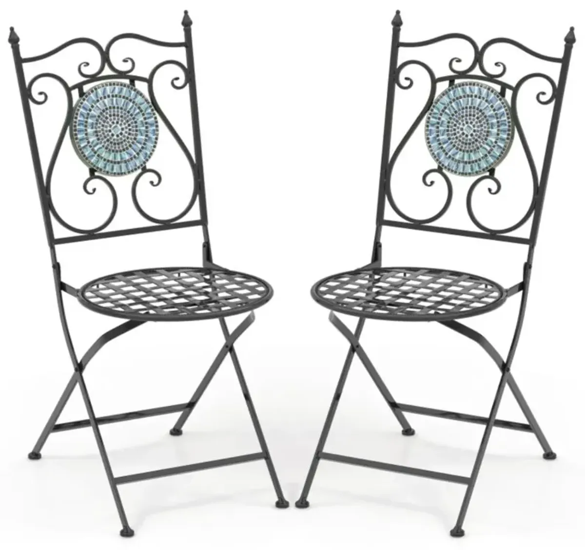 Hivvago Set of 2 Patio Mosaic Chairs Metal Folding Chairs