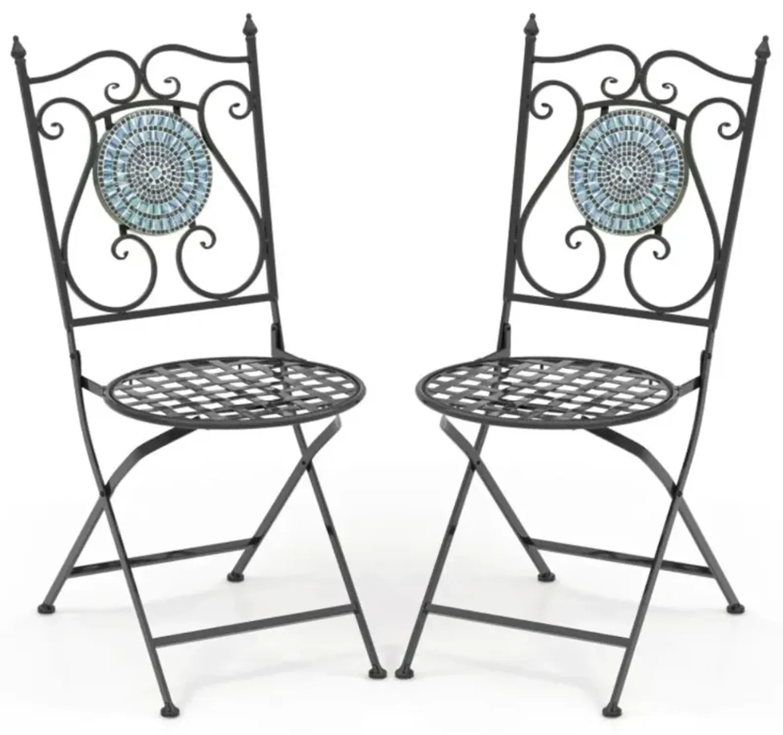 Hivvago Set of 2 Patio Mosaic Chairs Metal Folding Chairs