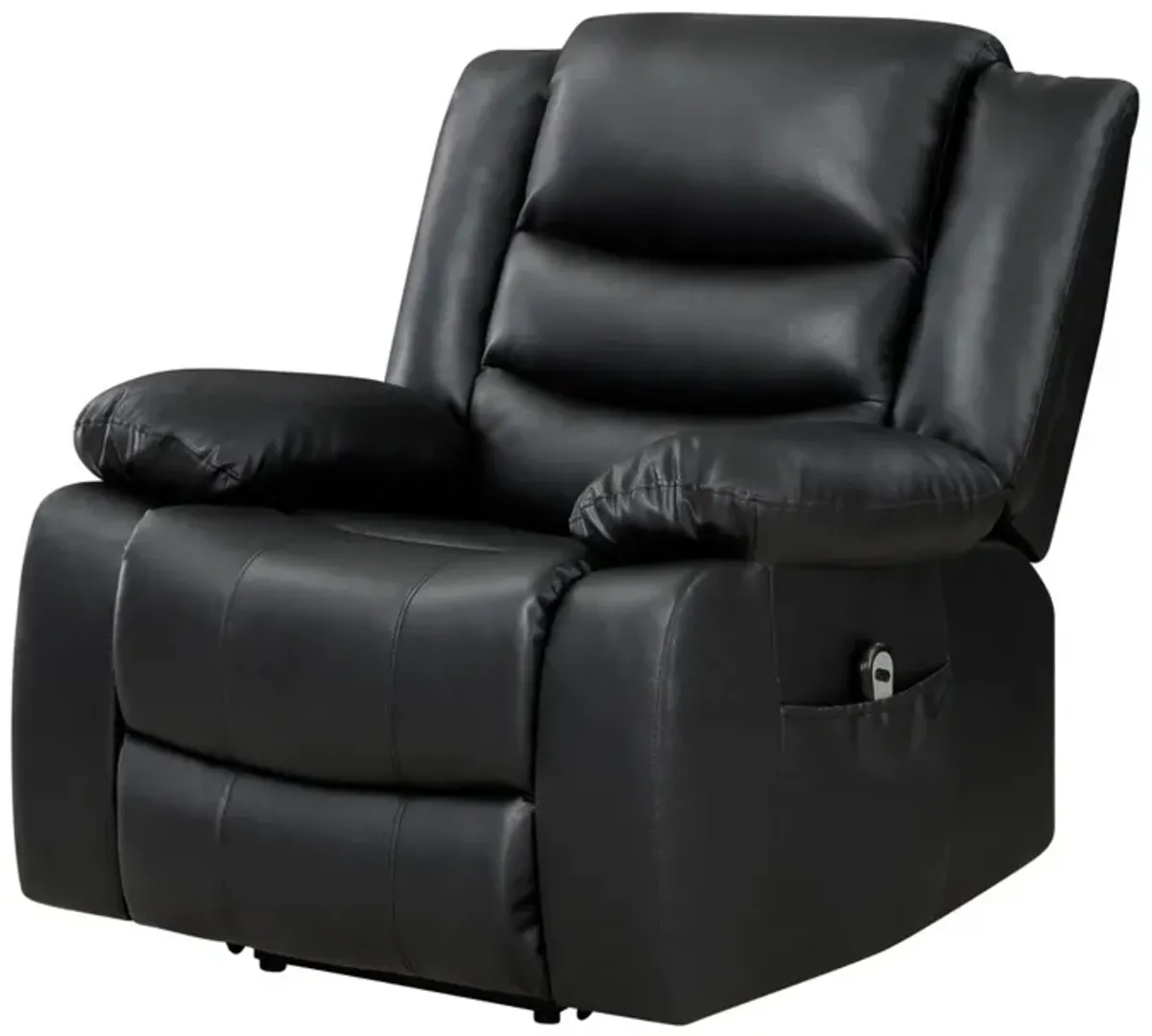 Carry 39 Inch Power Lift Recliner Chair, Black Faux Leather, Solid Wood - Benzara