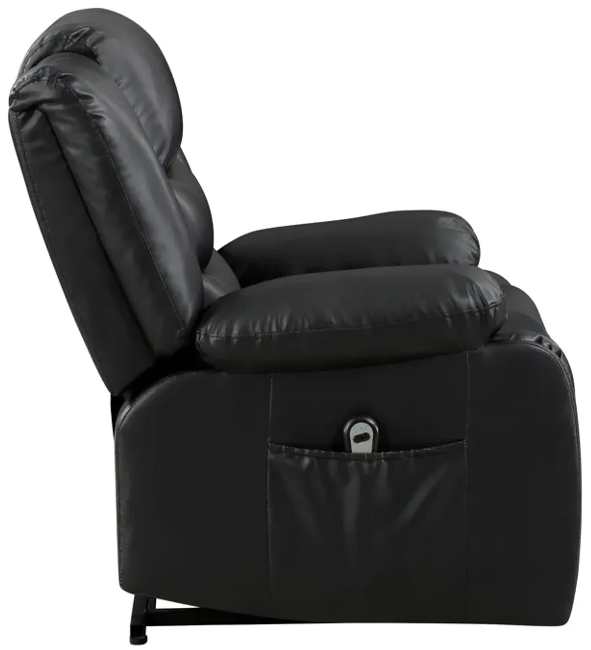 Carry 39 Inch Power Lift Recliner Chair, Black Faux Leather, Solid Wood - Benzara