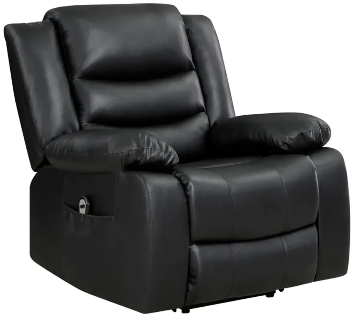 Carry 39 Inch Power Lift Recliner Chair, Black Faux Leather, Solid Wood - Benzara