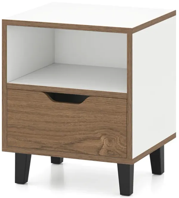 Nightstand with Drawer and Open Shelf for Bedroom Storage and Bedside Organization