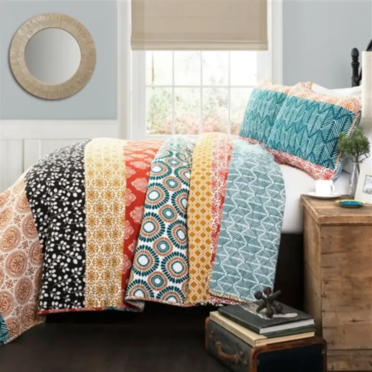 Cotton 3-Piece Reversible Bohemian Stripe Quilt Set for Cozy and Colorful Bedding