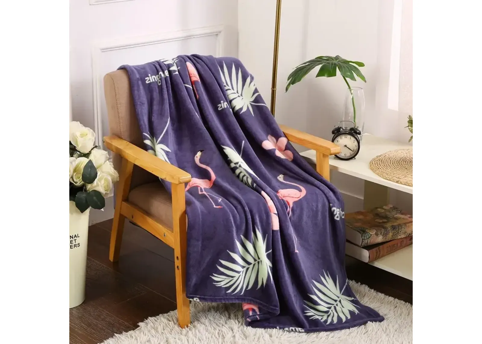 Plazatex Holiday Navy Flamingo Design Micro Plush Throw Blanket - 50x60", Multicolor