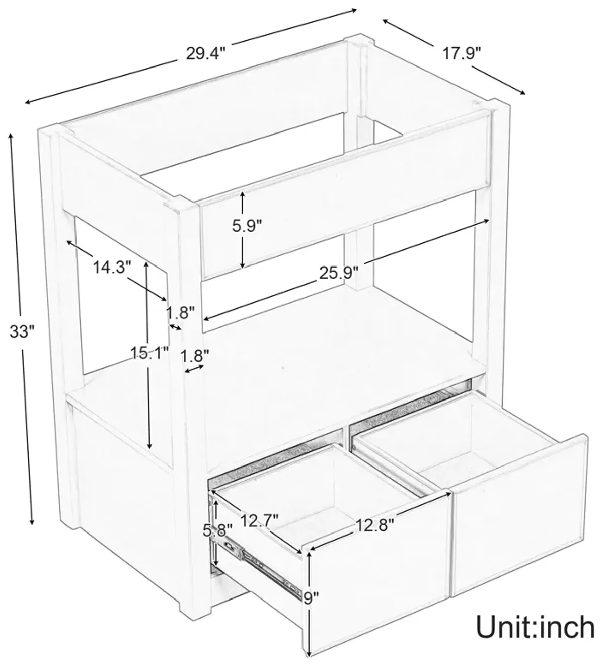 30" Bathroom Vanity with Sink Top, Bathroom Cabinet with Open Storage Shelf and Two Drawers, Brown