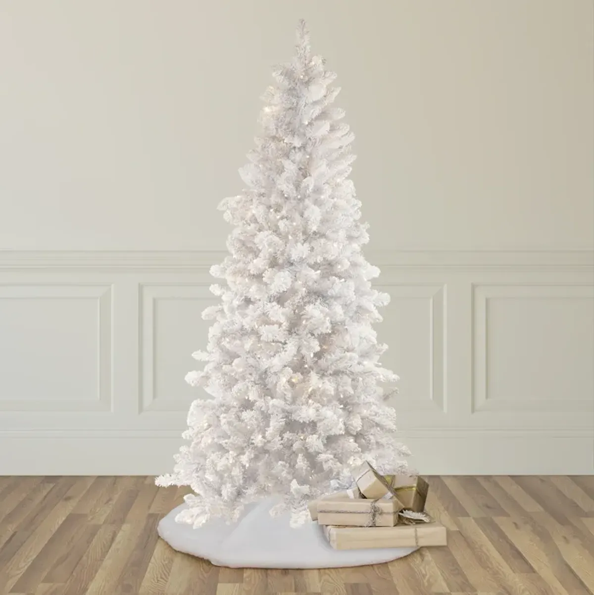 9' Pre-Lit Flocked Norway White Pine Artificial Christmas Tree  Warm White LED Lights